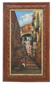 Signed Oil on Canvas Italian Street Scene