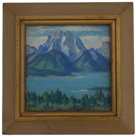 Marie Dorothy Dolph (1884-1979) American, Miniature Oil on Board Grand Teton Mount Moran