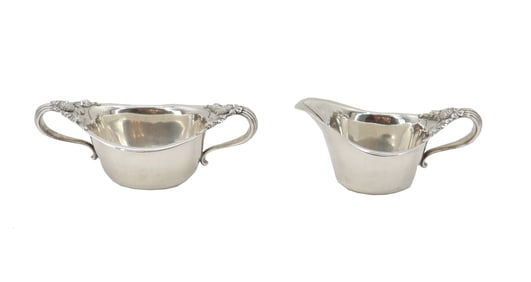 (2) Tiffany & Co Chrysanthemum Pattern Sterling Silver Sauce and Gravy Boats - 6.7 ozt.