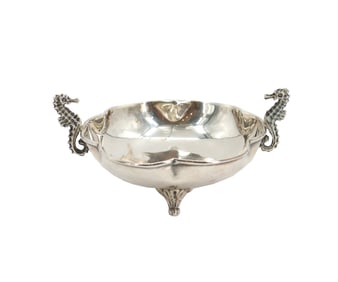 American Sterling Silver Footed Bowl With Seahorse Handles 2.5 Ozt