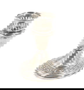 Gorham Sterling Plated Weighted Candle Holder: Gorham Sterling Plated Weighted Candle Holder. Gorham sterling silver cement reinforced candle holder with openwork sconce. Marked on base. Decorative candle holders blend artistry with ambiance, tran