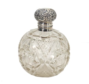 Victorian English Cut Crystal Perfume Bottle with Sterling Stopper