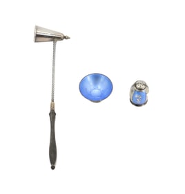 (3) Sterling Silver Items 1 Candle Snuff and 2 Danish Blue and Silver