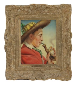 Franz Leitgeb (1911-1997) Austrian, "A Good Smoke" Oil on Board Painting Signed