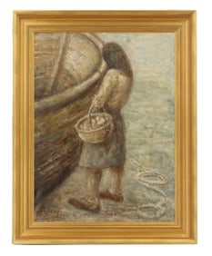 Signed Oil on Canvas Impressionist Figural Portrait of a Woman