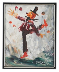 Morris Katz (1932-2010) Jewish American, Oil on Canvas Figural Portrait of a Clown