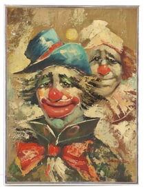 1979 Signed Oil on Canvas Portrait of Clowns