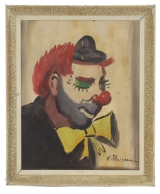 Signed M. Hayman (20th Century) Oil on Canvas Portrait of a Clown