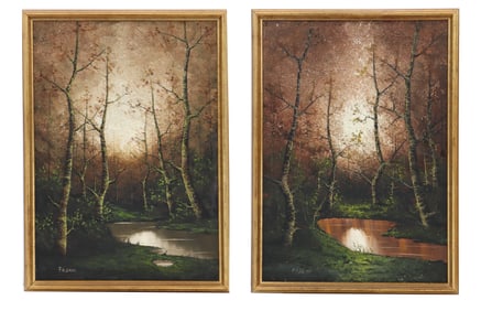 (2) Fasani (20th Century) Italian, Oil on Canvas Luminous Forest Landscapes