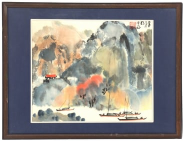 Yeh-Jau Liu (1910-2003), Chinese/American, Brushwork Landscape Painting with Mountains, Watercolor