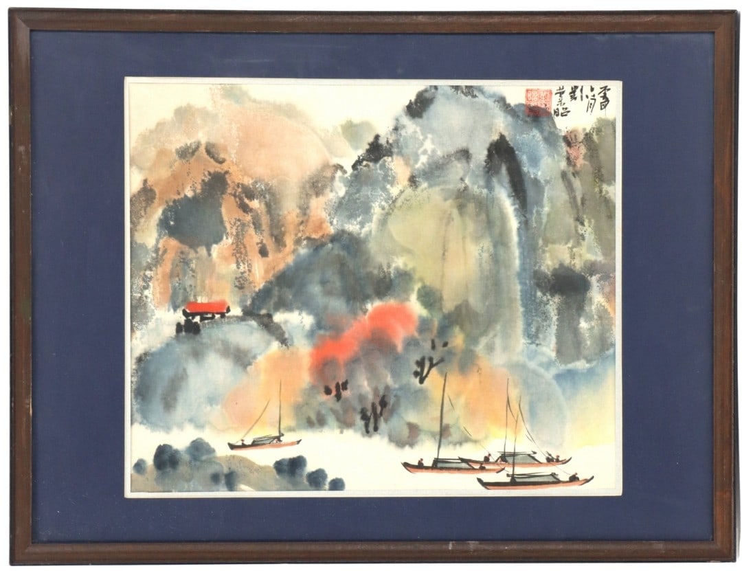 Yeh-Jau Liu (1910-2003), Chinese/American, Brushwork Landscape Painting with Mountains, Watercolor (1 of 9)
