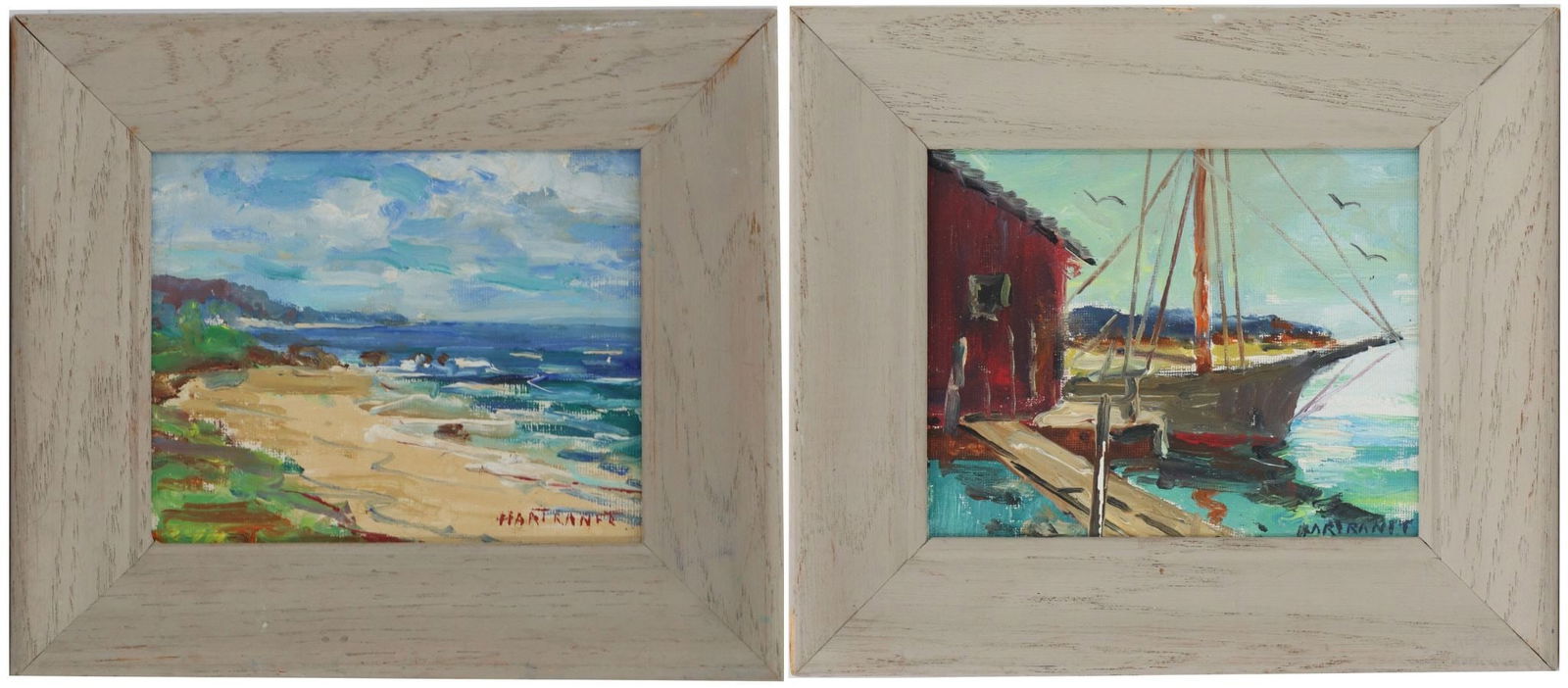 Joseph Hartranft (1890-1982) Pair of Oil on Board Long Island Sound Marine Paintings "Scallop Sloop, (1 of 13)