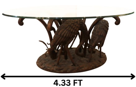 Bronze Colored Spelter Flamingo Coffee Table With Glass Top