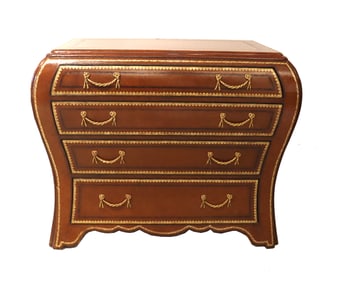 Maitland-Smith Bombe Leather Commode Chest