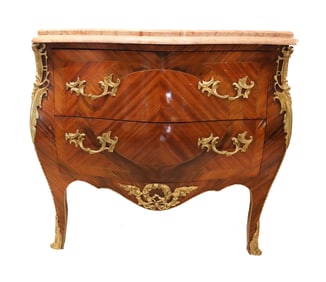 Marble Top 20th Century French Louis Style Bombay Chest with Bronze Mounts