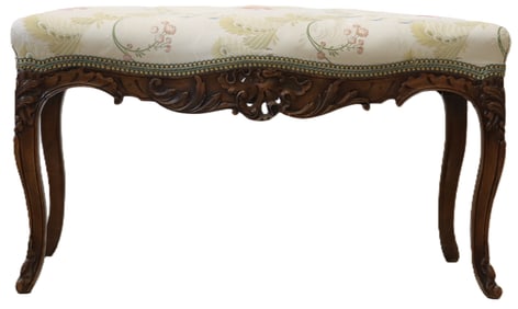20th Century French Provincial Style Bench With Cloth Embroidery