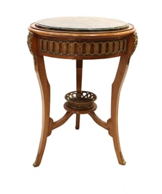 French Marble Top Circular Accent Table with Ormalu Mounts
