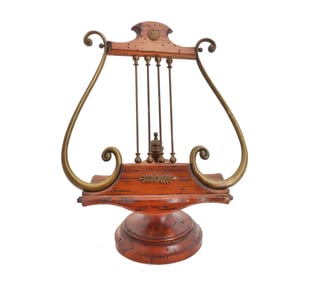 Vintage Italian Regency Style Bronze and Wood Lyre Shaped Music Stand