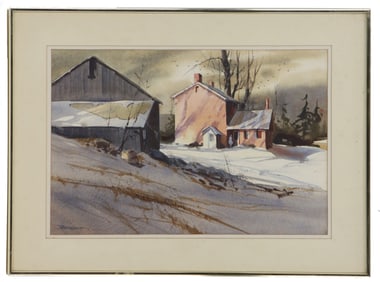 Robert L. Brubaker (1921 – 2011) American, Watercolor on Paper Winter Landscape