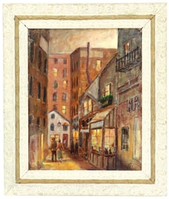 Ashcan School Signed 1920's Urban Realist Street Scene Oil on Canvas