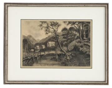 1899 Pastel Drawing "Summer Evening" Clinton, Missouri by Harriet Pearle Cripe Meyers