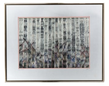 Signed Yama (20th Century) Japanese, Abstract Landscape Accordion Metal Framed Wall Art "Misty
