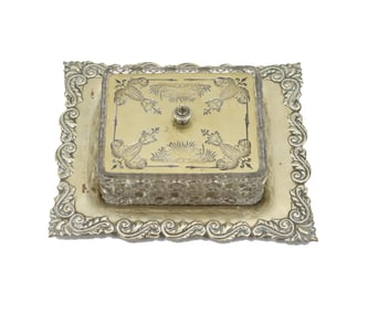 Silverplate Sardine Dish with Lid and Tray