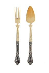 (2) Silver Plate and Bone Utensils