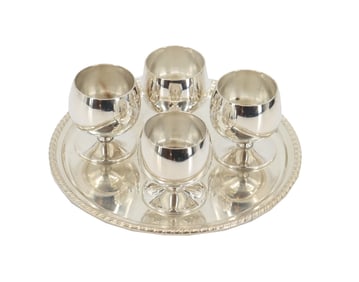 (4) Italian De Uberti Silverplate Goblets and (1) Serving Tray
