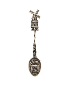 Vintage Dutch Souvenir Spoon with Articulated Windmill Finial
