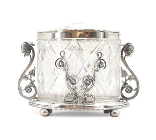 Antique Glass and Silver Plate Biscuit Jar