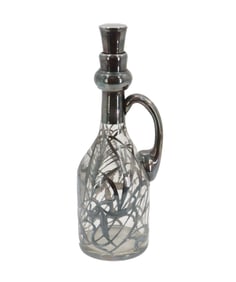 Personalized Art Nouveau 1910 Silver Overlay Glass Decanter with Stopper