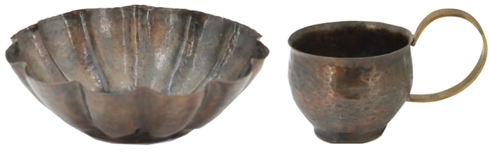 Vintage Hammered Copper Bowl and Cup