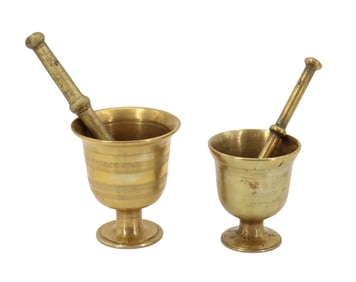 (2) Vintage Brass Mortar & Pestle