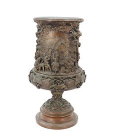 Bronzed Urn With Scenes of Village Life