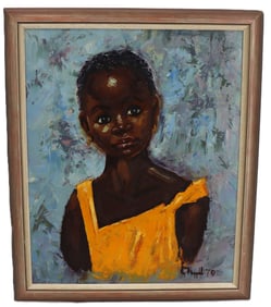 Signed Oil on Canvas Portrait, "The Girl in Yellow"