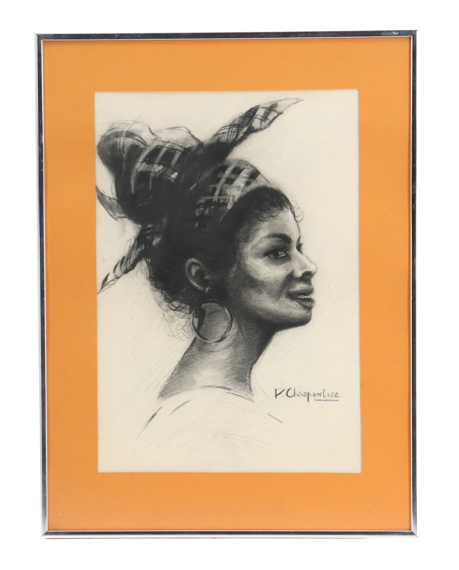 Paule Charpentier (1910–2004) Martinique, Charcoal Portrait: Paule Charpentier (1910–2004) Martinique, Charcoal Portrait. Overall Size: 24 1/4 x 18 x 1/2 in. Sight Size: 18 x 12 1/2 in. Paule Charpentier (1910–2004) was a pioneering Martinican painter born 