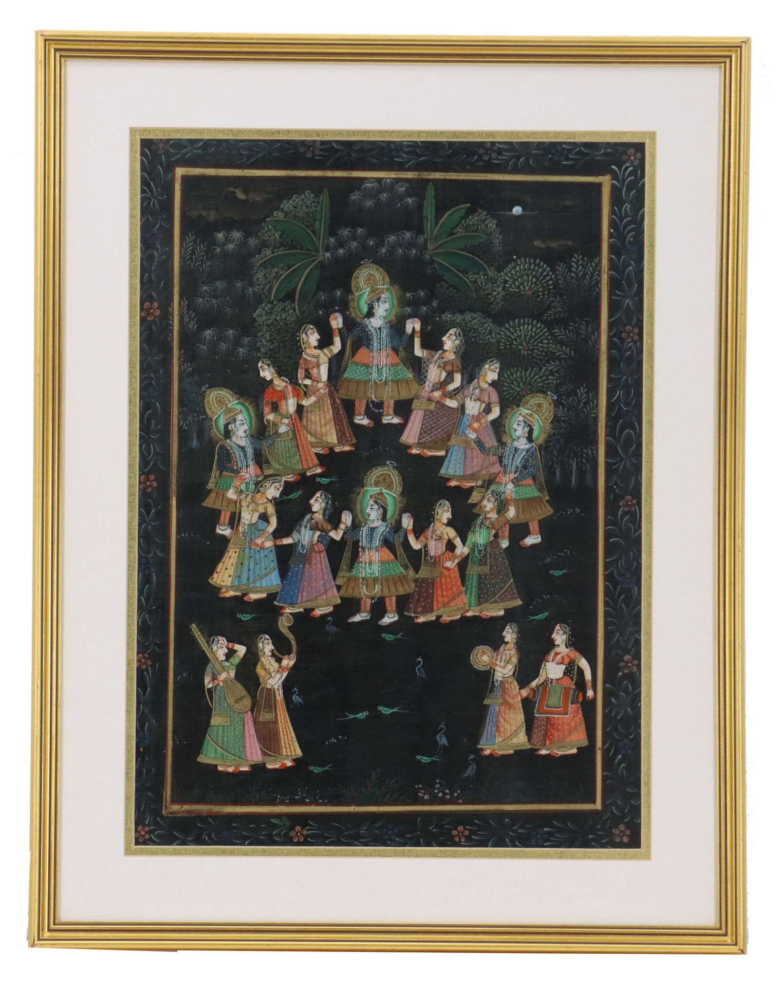 Framed Indian Silk Painting of Krishna Raas Leela (1 of 12)