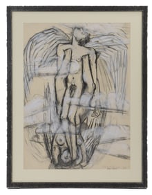 Sarah Schuster (20th/21st Century) American, Charcoal Expressionist Figural Nude Sketch