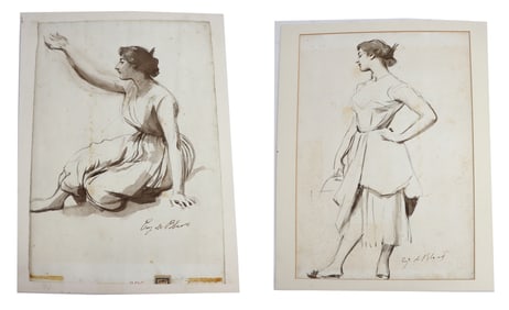 (2) Eugene de Blaas (1843 –  1931) Italian, Watercolor Figural Sketches