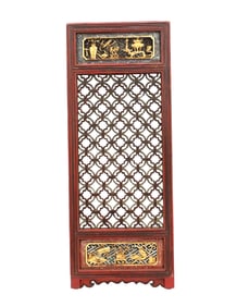 Tall Ornate Antique Chinese Carved Lacquered Wood Plaque and Wall Screen