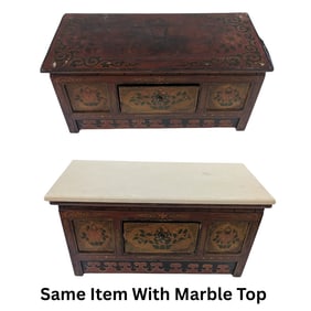Antique Tibetan Low Chest With Hand Painted Elephant / Floral Patterns