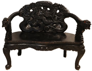 Chinese Carved Dragon Arm Bench