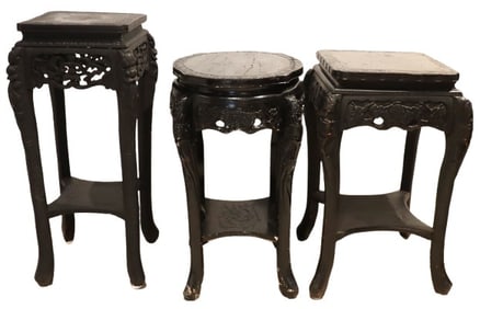 Group of (3) Chinese Carved Plant Stands or Accent Tables