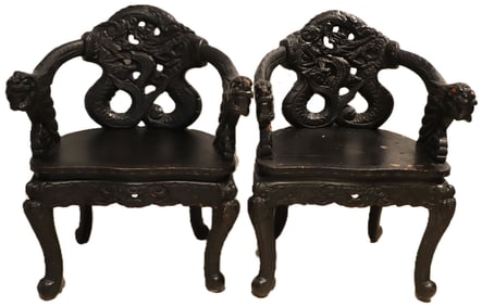 Pair of Chinese Carved Dragon Chairs
