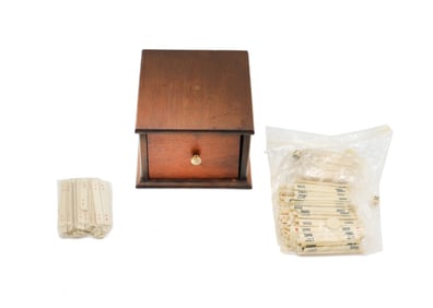 Vintage Chinese Mahjong Resin Game Pieces and Wood Box