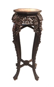Chinese Carved Wooden Marble Top Side Table