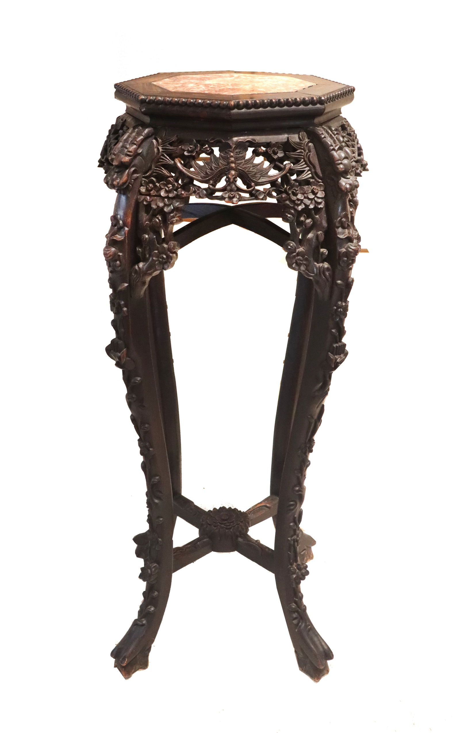 Chinese Carved Wooden Marble Top Side Table (1 of 17)