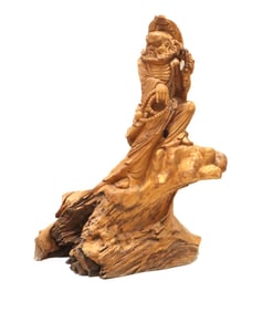 Chinese Hand Carved Wooden Figural Statue of Bhodidharma