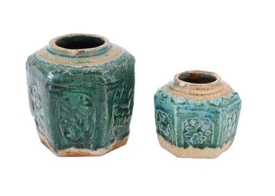 (2) Chinese Earthenware Ceramic Ginger Jars